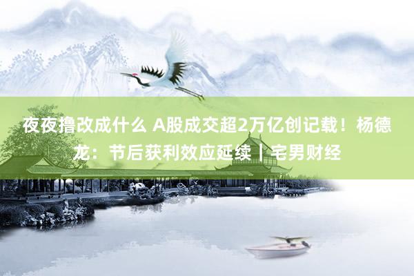 夜夜撸改成什么 A股成交超2万亿创记载！杨德龙：节后获利效应延续｜宅男财经