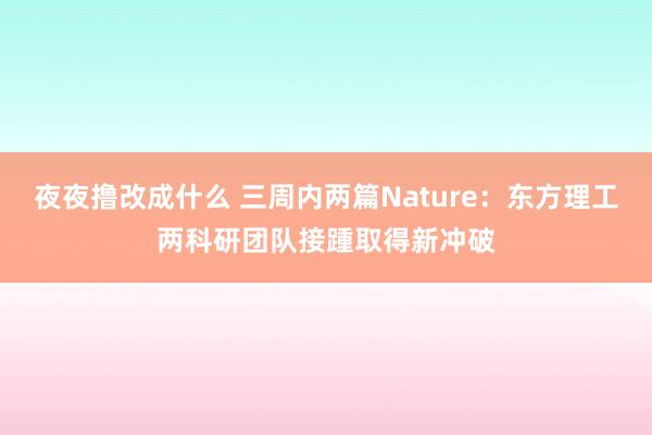 夜夜撸改成什么 三周内两篇Nature：东方理工两科研团队接踵取得新冲破