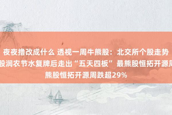 夜夜撸改成什么 透视一周牛熊股：北交所个股走势分化 最牛股润农节水复牌后走出“五天四板” 最熊股恒拓开源周跌超29%