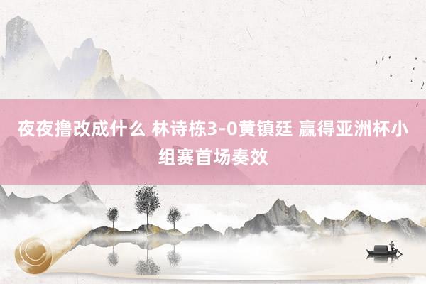 夜夜撸改成什么 林诗栋3-0黄镇廷 赢得亚洲杯小组赛首场奏效